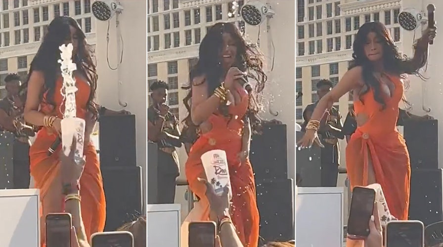 Cardi B throws a microphone at audience member during Vegas concert