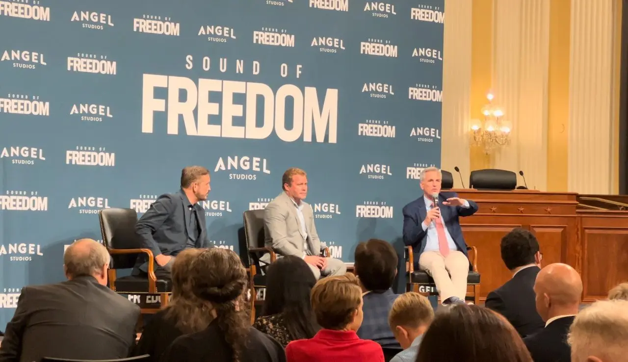 McCarthy Caviezel and Ballard at Sound of Freedom screening