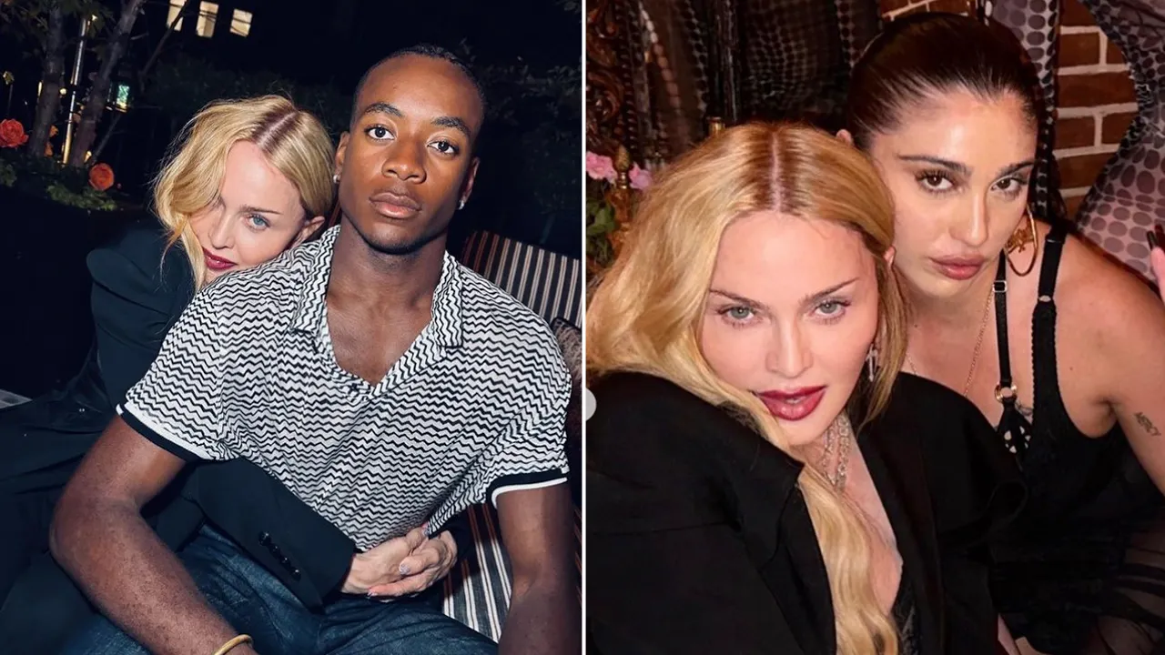 Madonna hugging son David Banda and Madonna posing with daughter Lourdes